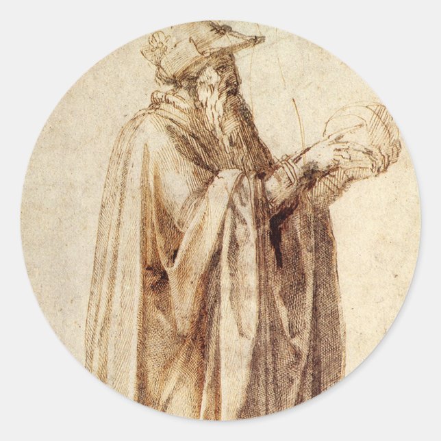 Adesivo Redondo Filósofo grego com crânio humano por Michelangelo (Frente)