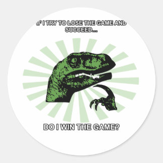 Adesivo Redondo Filosoraptor perdendo e vencendo