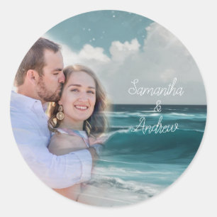 Adesivo Redondo Filtro de Foto Personalizado de Praia