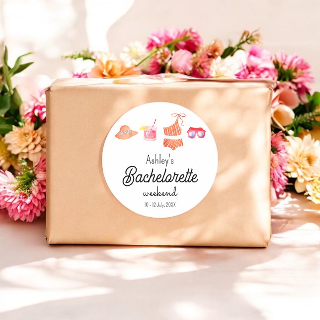 Adesivo Redondo Fim de semana Bachelorette Beach Bikini (Criador carregado)