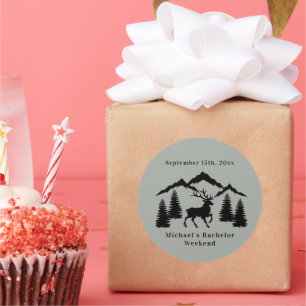 Adesivo Redondo Fim de Semana de Caça ao Veado Cinza Rústico para 