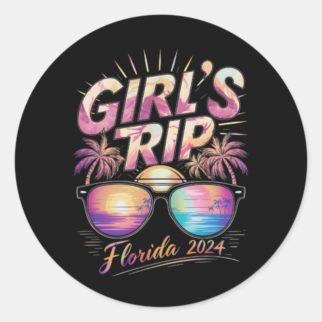 Adesivo Redondo Fim de Semana de Verão da Praia de 2024 da Girl's  (Frente)