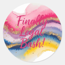 Adesivo Redondo Finalmente, 21ruas. Aniversário da Glitter de Aqua