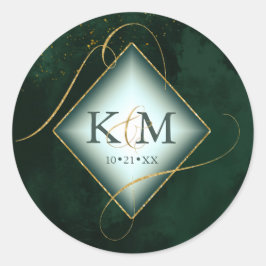 Adesivo Redondo Fine Lines Dourado Abstrato Wedding Emerald ID867