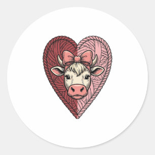 Adesivo Redondo Fio de Coração de Vaca Fofo Desenho de Gravura Vin
