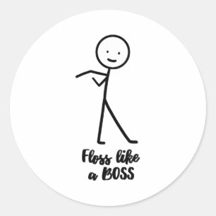 Adesivo Redondo Fio Dental Como Um Chefe Boneco de Palito Doodle P