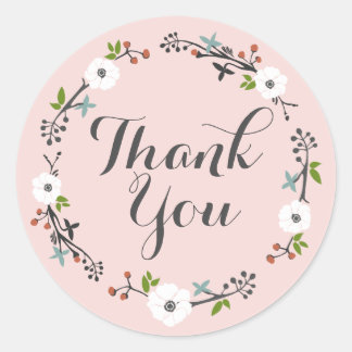 Adesivo Redondo Fio Floral Rosa | Obrigado Sticker