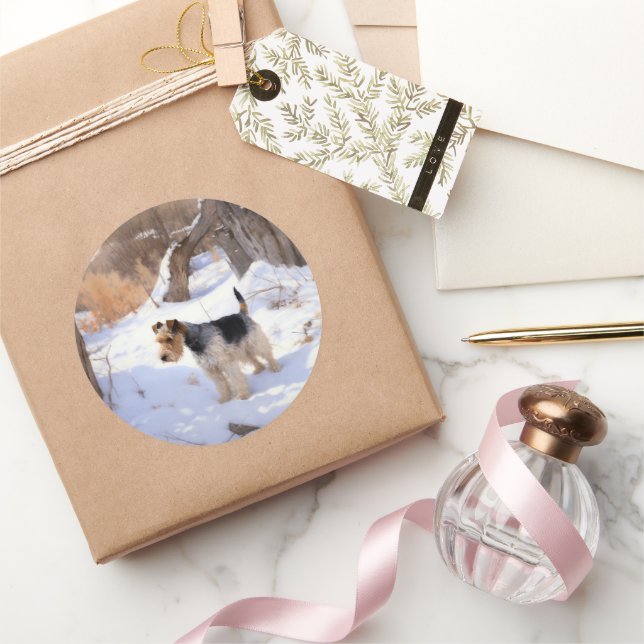 Adesivo Redondo Fio Fox Terrier Deixe-o nevar no Natal (Presentear)