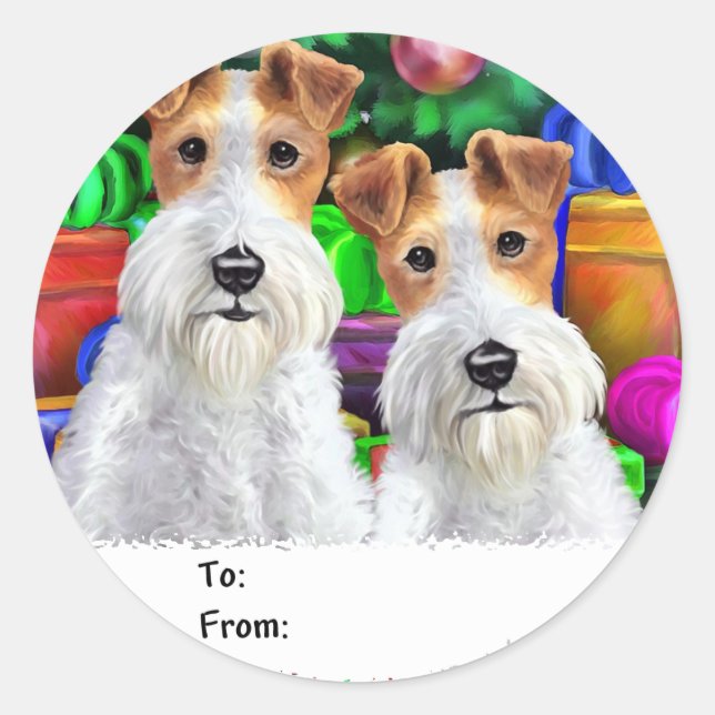 Adesivo Redondo Fio Fox Terrier Open Gifts Natal (Frente)