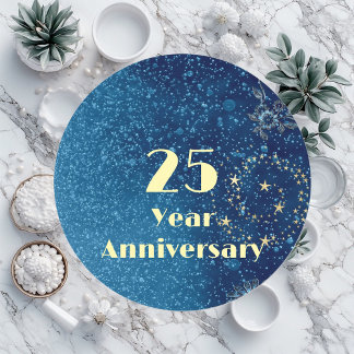 Adesivo Redondo Fio & Selo de Aniversário de 25 Anos Azul Espelhan