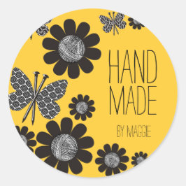 Adesivo Redondo Fios de agulhas para tricô de borboletas a cores p