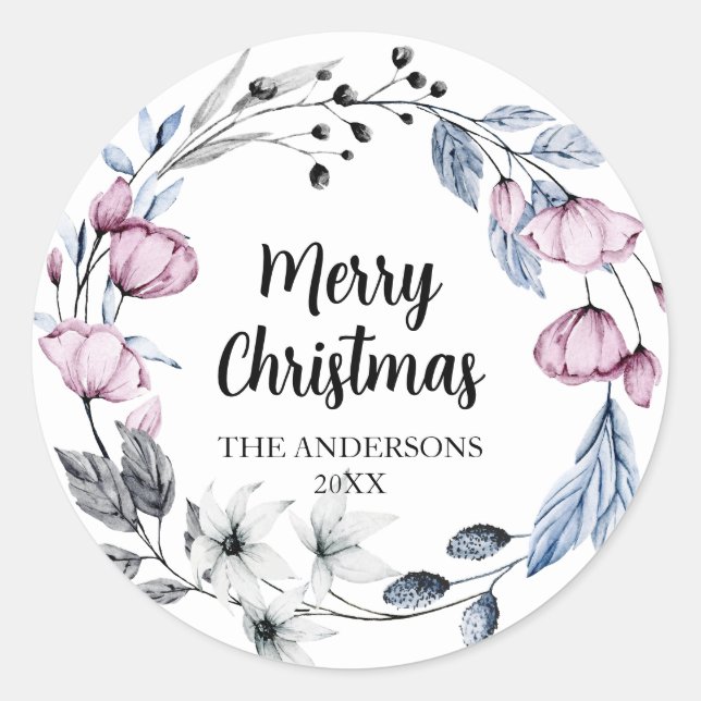 Adesivo Redondo Fios de Envelope de Natal Floral Rosa (Frente)