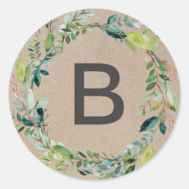 Adesivo Redondo Fios de Envelope Kraft Foliage Wreath Monogramas