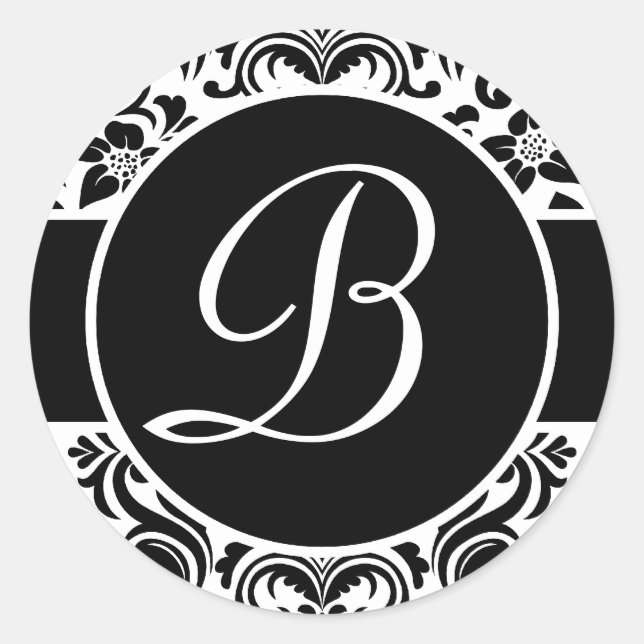 Adesivo Redondo Fios de envelopes monogramados, pretos e brancos (Frente)