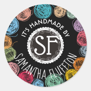 Adesivo Redondo Fios escrivados tricotando crochê feito à mão com