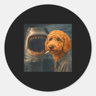 Adesivo Redondo Fique calmo cachorro-lobo golden engraçado paródia