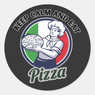 Adesivo Redondo Fique Calmo E Coma Pizza