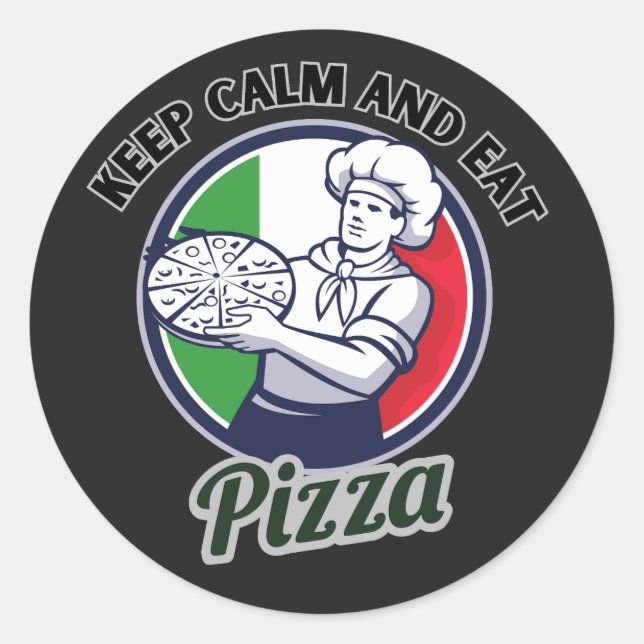 Adesivo Redondo Fique Calmo E Coma Pizza (Frente)