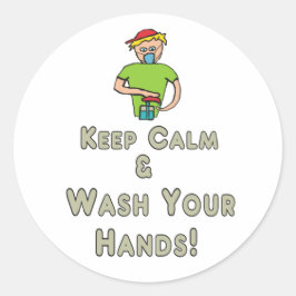 Adesivo Redondo Fique calmo e lave suas mãos