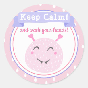 Adesivo Redondo Fique calmo e lave suas mãos! Parar o vírus Coro