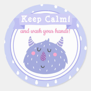 Adesivo Redondo Fique calmo e lave suas mãos!Parar o vírus Coron