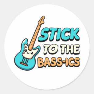 Adesivo Redondo Fique Com Os Básicos! Cartoon de Violão Bass