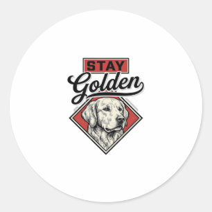 Adesivo Redondo Fique Dourado Retriever Vintage Cão Desenho Vetori