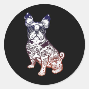 Adesivo Redondo Fique Estranho - Vintage French Bulldog Tattoo Pet