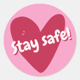 Adesivo Redondo Fique seguro! Coração Rosa Grande - Encorajamento 