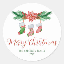Adesivo Redondo Fir Branches com Meias de Natal