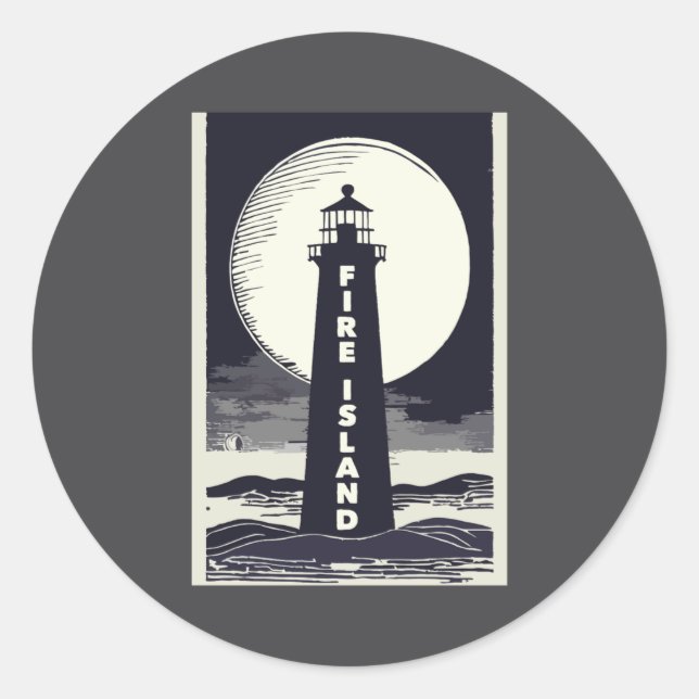 Adesivo Redondo Fire Island Lighthouse New York Moon  (Frente)