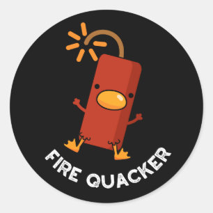Adesivo Redondo Fire Quacker Funny Fireworks Pun Dark BG