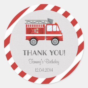 Adesivo Redondo Fire Truck Birthday Sticker