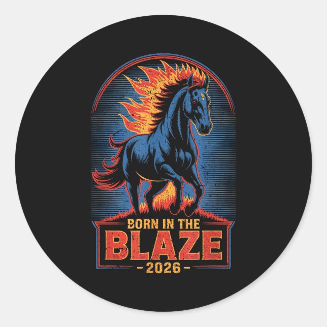 Adesivo Redondo Fire Year Of The Horse – Chinese Zodiac New Year 2 (Frente)