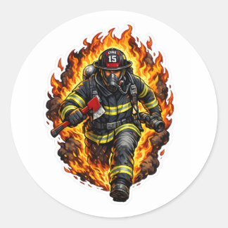 Adesivo Redondo Firefighter Chibi Sticker Cute Fireman Cartoon Fir