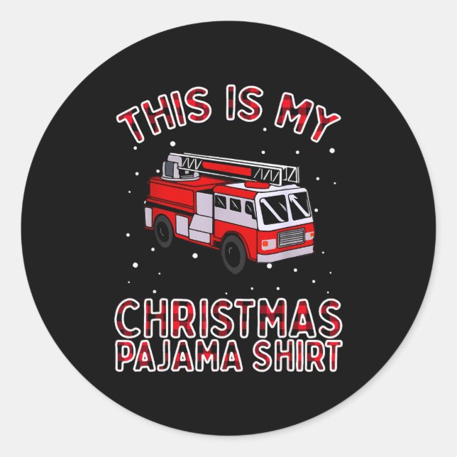 Adesivo Redondo Firefighter Christmas Pajama - Fire Truck Funny Fi (Frente)