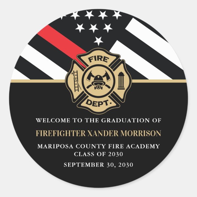 Adesivo Redondo Firefighter Fire Academy Graduation Party Welcome (Frente)