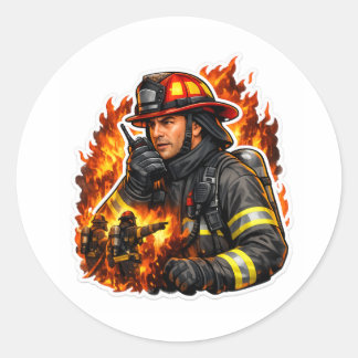 Adesivo Redondo Firefighter Hero Sticker – Brave Fireman Flame Art