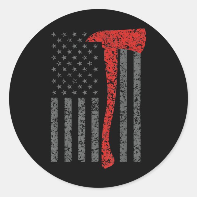 Adesivo Redondo Firefighting, Firefighter Axe & Helmet, Fire (Frente)