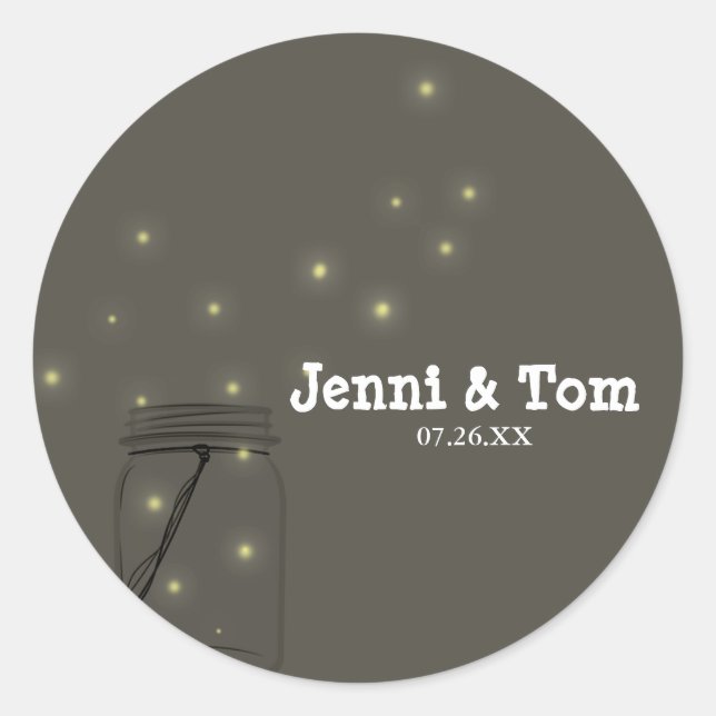 Adesivo Redondo Fireflies Mason Jar Rustic Weding Favor Stickers (Frente)