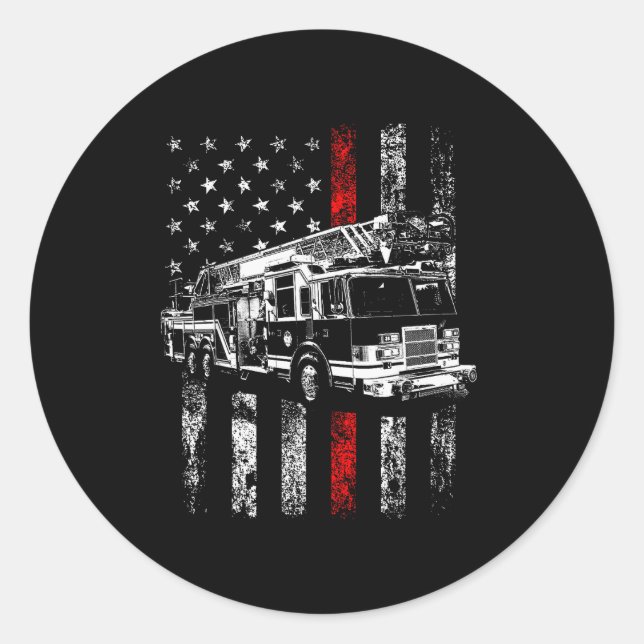 Adesivo Redondo Fireman American Flag Thin Red Line Firefighter  (Frente)