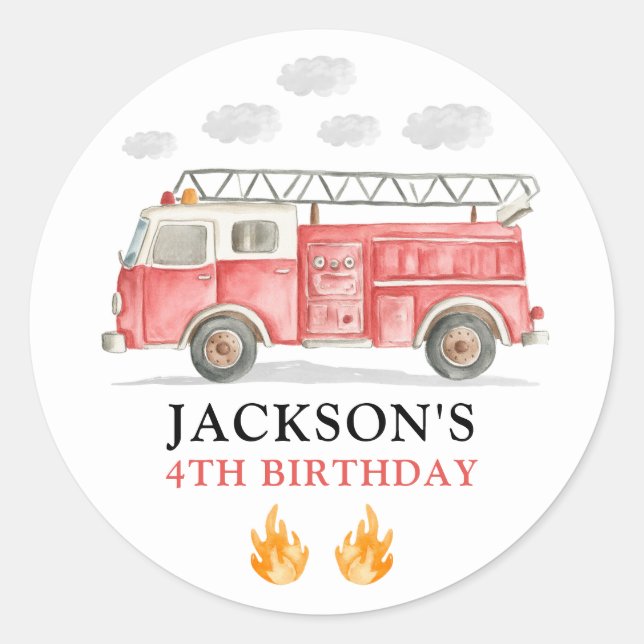 Adesivo Redondo Firetruck Calling All Firefigthers Boy Birthday (Frente)