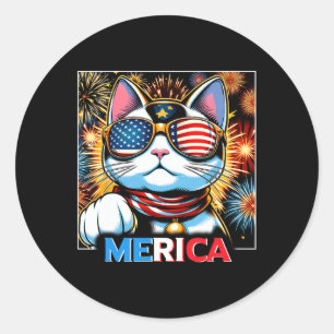 Adesivo Redondo Fireworks Patriótico Maneki Neko Cat Merica