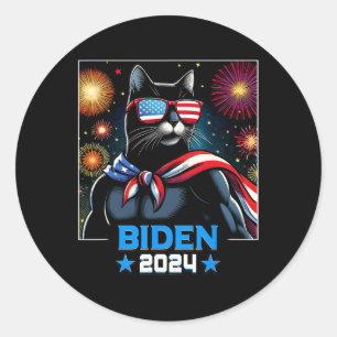 Adesivo Redondo Fireworks Presidente Biden 2024 Black Cat