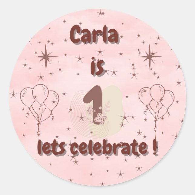 Adesivo Redondo  First Birthday Sticker – Cute Party Favor & Gift  (Frente)
