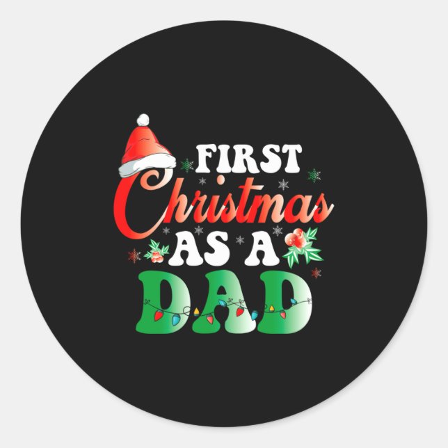 Adesivo Redondo First Christmas As A Dad Xmas Lights New Dad Chris (Frente)