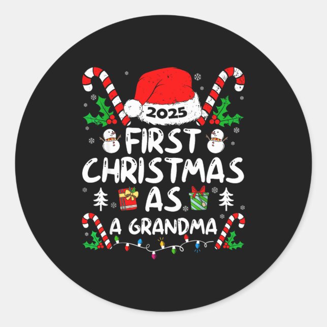 Adesivo Redondo First Christmas As A Grandma 2025 Family Matching  (Frente)