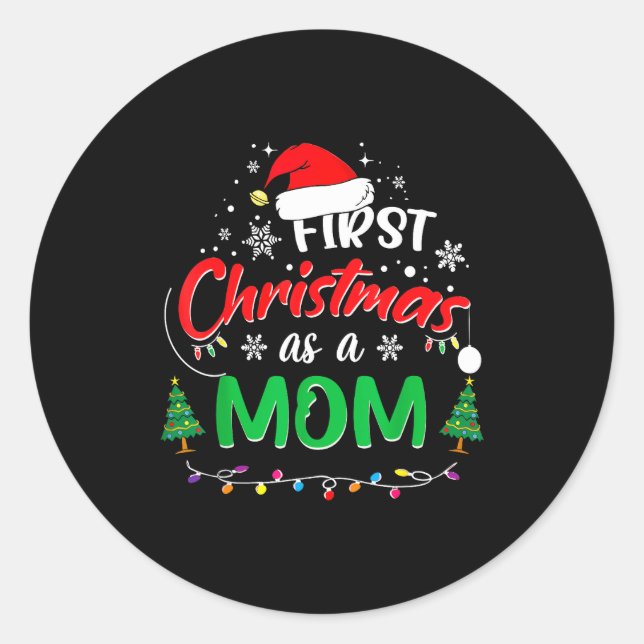 Adesivo Redondo First Christmas As A Mom 1st Christmas Matching Fa (Frente)
