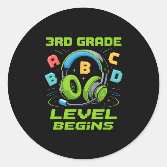Adesivo Redondo First Day Of 3rd Grade Level Begins Shirt Gamer Bo (Frente)