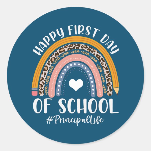 Adesivo Redondo First Day Of Principal Life Back To School (Frente)